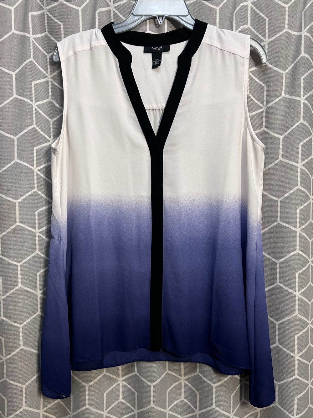 Alfani Ivory to Blue Ombre Sleeveless Camisole with Black Trim